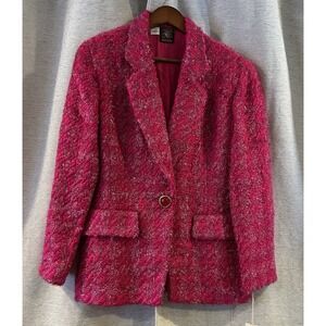 VTG‎ Anne Klein Union Made Pink Wool Blend Tweed Knit Blazer 12